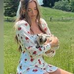 We Wore What  Optic White Multi Floral Puff
Sleeve Cowl Neck Mini Dress sz 4 Photo 0