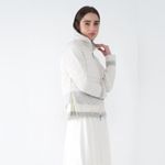 BRAND NEW Sosken Designer White Down Puffer Longline Fur Trim Jacket Coat XL XXL Silver Photo 1