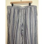 L.L. Bean 100% Linen Pants 18W Blue Striped Elastic Waist Wide Leg Pull On Photo 1