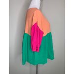 Crinkle Double Gauze Muslin Bright Color Block Babydoll Top Sz Large Green Photo 3