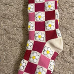 American Eagle AE Pink Cream Chic Checkered Daisy Flower Power Crew Socks NWT Photo 0
