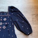 Madewell Embroidered Corduroy Button Back Peplum Top Sz S Navy Blue Square Neck Photo 6