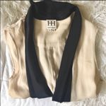 Haute Hippie Cream Black Silk Tank Vest Top Draped VNeck Button Blouse Medium Photo 6