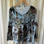 Jess & Jane 100% Cotton Boho Art To Wear Earthy Floral Embellished Jewels Top XL Photo 1