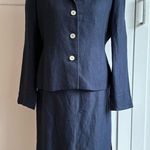 Vintage David N. Linen Blend Navy Blue Skirt Suit Set Size 4 Formal 2 Photo 0