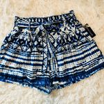 New Look Flowy Shorts Tie Belt Blue White Womens Medium Beach Bohemian Mom Photo 3