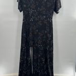 Free People  Maxi Dress Black Side Slit Size M Short Sleeve Grunge Witchy Floral‌ Photo 3
