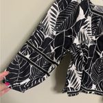 Cynthia Rowley  Black White Linen Leaf Balloon Sleeve  Crop Top Size Small New Photo 5