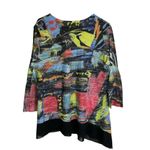 Jess and Jane Size Large Tunic Top Womens Shirt Burnout Abstract Art Multi Mesh Black Photo 1