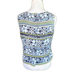 Tropical Floral Tank Top 90s Button up Blouse Hawaiian Flower Boho Vintage Blue Size 8P Photo 1