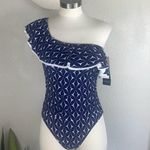 NWT Gottex Profile One Shoulder Swimsuit Size 6 Navy White Ruffle Bathin… Blue Photo 0