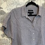 Tahari  100% Linen Shirt Dress Blue White Pinstripes Normcore Photo 1