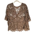 Nina Leonard  Crochet Cardigan Brown 2X Open Weave Short Sleeve Button Front Photo 8