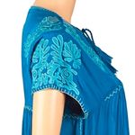 Sundance  “Bright Pathway” teal, embroidered, shift dress w/POCKETS. Size XS. EUC Photo 5