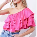 Strut & Bolt Elegant Fuchsia Ruffled One-Shoulder Blouse Photo 0