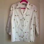 Chico's Chico’s Optic White Striped “Roaring Tails” Lion Print Olissa 3/4 Blouse 3 XL 16 Photo 1