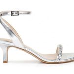 Jewel Badgley Mischka 8 Charisma Kitten Heel Ankle Strap Sandal Silver Crystal Photo 6