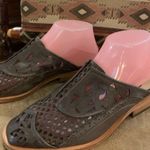 Free People new  Women 6.5 Leather Slip On Mule Shoe Taupe Laser Upper FLAT Block Photo 0