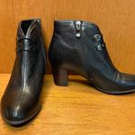 Antonio Melani Designer Black Leather Wood Heel Booties w/ Buckle Detail size 38 Photo 1