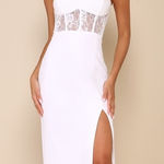 Lulus LULU’S Exquisitely Sultry White Lace Strapless Bustier Midi Dress Photo 0