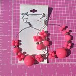 JJ lead free hook earrings hot pink beads big loops silver tone lightweight Photo 1