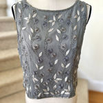 Adrianna Papell Vintage 90s Silk Grey Silver Beaded Embroidered Floral Scoop Neck Tank Photo 0