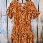 Aerie 100% Cotton Orange Floral Dress with Smocked Waistband Size S Photo 0