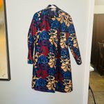Vintage YaZhuang Floral Blue Tan Red Front Pocket Blazer Long Jacket Size Large Photo 3