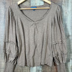 Democracy  Brown Ruffle Sleeve Boho Top XL Women’s Long Sleeve Knit Blouse Photo 0