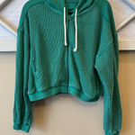 Aerie  Waffle Knit Cropped Sweatshirt green medium zip Photo 0