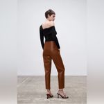 ZARA Faux Leather Straight Leg Pleated High Waist Pants Brown Women’s Size Small Photo 1