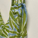 Sigrid Olsen  Linen Green and Blue Tropical Leaf Print Shirt Photo 1
