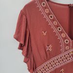 Francesca's Blue Rain Womens Dress M Orange Rust Embroidered Trim Ruffle Sleeve Boho NEW Photo 12