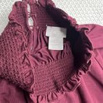 Chico's Top Womens 1 Med Maroon Mock Long Sleeve Ruffle Pima Cotton Blend Stretch Photo 4