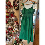 Sugar Lips Smocked Strap Poplin Midi Dress Green Size Medium Photo 5