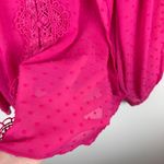 Torrid  Womens Chiffon‎ Clip Dot Ruffle Neck Tie Front Top Sz 2X Pink Crochet Photo 3