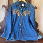 Bob Mackie Wearable Art Denim Shirt with Embroidered Southwestern Design: LARGE Photo 0