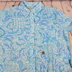Lilly Pulitzer  Linen Button Down Shirt Blue White Coral Print Size Small‎ Photo 8