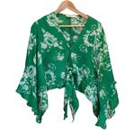 Molly green Blouse Green Floral Tie Front Flowy Boho Size Small Photo 0