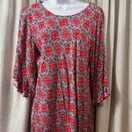 Escapada Escapade Living Turquoise & Red Geometric Boho Pattern Sz Large Dress Photo 10