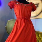 Vintage 70s Hippie Boho Midi Peasant Dress With Floral Trim Photo 2