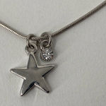 Graziano Silver Tone Star Pendant With Crystal Charm Necklace 16” Photo 0