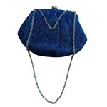 Vintage Blue Metallic Iridescent Evening Clutch Bag With Strap & Floral Clasp Photo 7