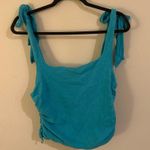 Free People  Aqua Tie Strap Ruched Tank Top Sleeveless XL Photo 0