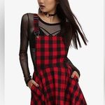 Hot Topic  Flannel Plaid Skirted Overall Dress Size Small red black schoolgirl Photo 0
