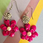 Fuchsia Enamel Flower Dangle Earrings Pink Photo 2