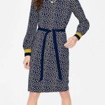 Boden USA Boden Fawn Jersey Knit Belted Long Sleeve Dress Navy Star Print Womens 16 New Photo 0