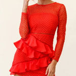 Sage & Paije Selfie Leslie bright red Aramis Long Sleeve Lace & Ruffle Dress Photo 0