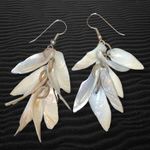 Mother Of Pearl Leaf Bunched Seashell Dangle Drop Earrings Silver Photo 1