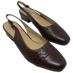 Trotters “Dea” Womens Size 10N Narrow Brown Woven Leather Slingback Buckle Pumps Photo 0